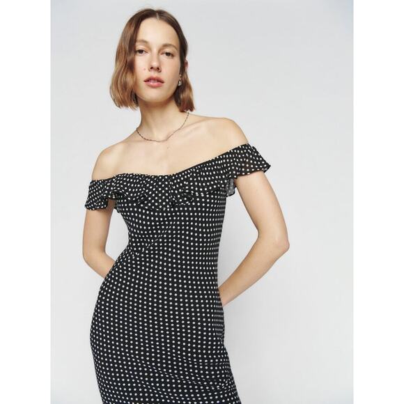 Reformation Charm Dress - S - Caviar Black White Polka Dot